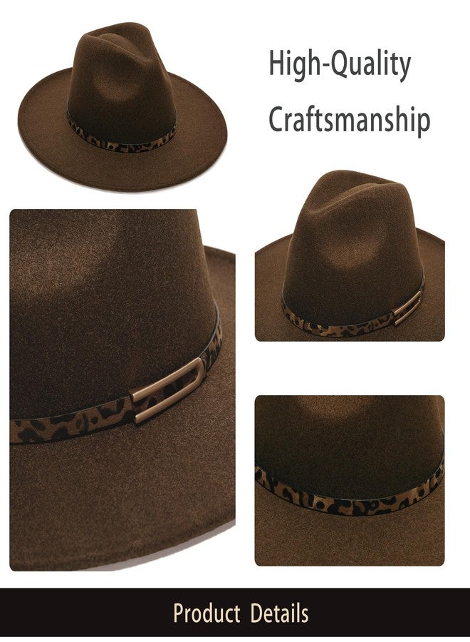 YOUBADU Wide Brim Fedora Hat for Women, Faux Wool Felt, Animal Print Band, Classic Western Style, Brown Leopard, M/One size - Image 5