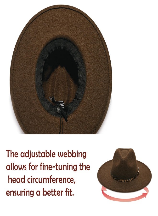 YOUBADU Wide Brim Fedora Hat for Women, Faux Wool Felt, Animal Print Band, Classic Western Style, Brown Leopard, M/One size - Image 4