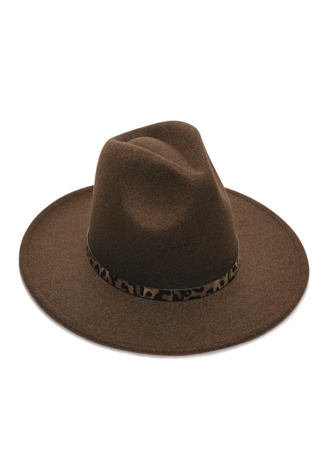 YOUBADU Wide Brim Fedora Hat for Women, Faux Wool Felt, Animal Print Band, Classic Western Style, Brown Leopard, M/One size - Image 3