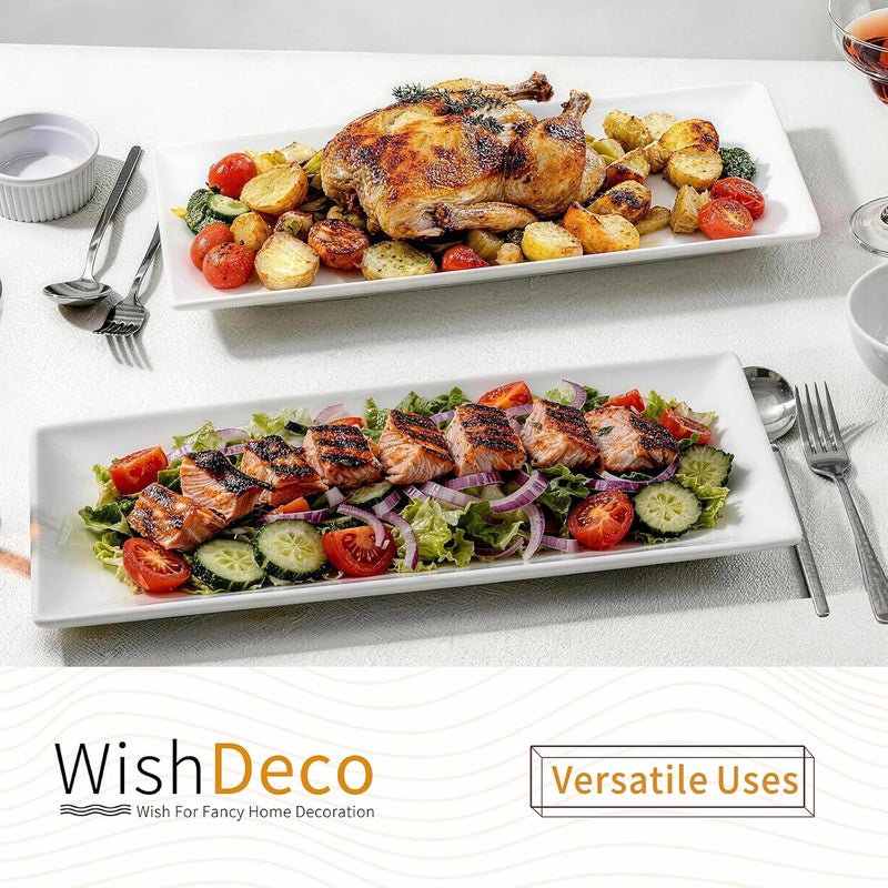 WishDeco Large White Serving Trays Set of 2, Ceraimc Serving Platter 40x19 cm, Rectangle Serving Plates for Cookie, Appetizer, Charcuterie, Snack, Dessert, Party Food Display - Image 5