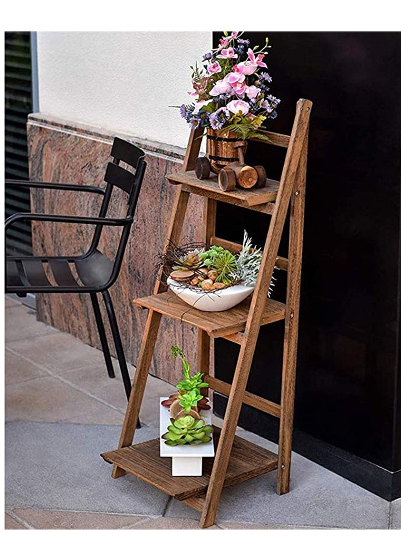 Generic FFD 3-Tier Foldable Wooden Ladder Shelf – Multi-Functional Storage Rack & Organizer | No Assembly, Portable Design for Books, Plants, Décor | Compact Solid Wood Construction, 42 x 32 x 114 cm,  - Image 1