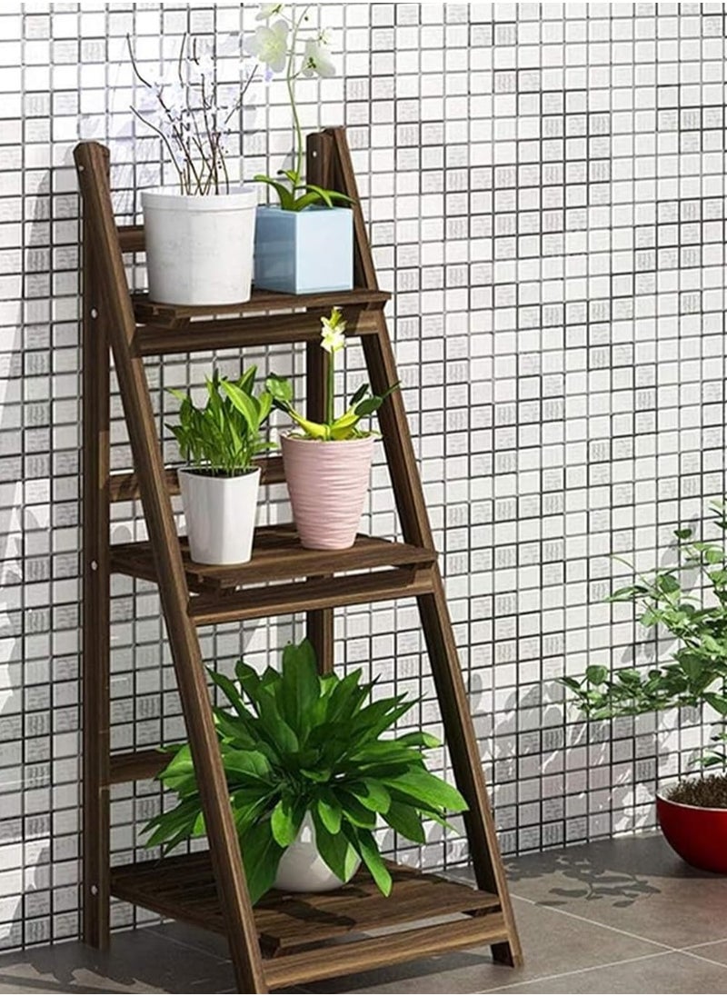 Generic - FFD 3-Tier Foldable Wooden Ladder Shelf – Multi-Functional Storage Rack & Organizer | No Assembly, Portable Design for Books, Plants, Décor | Compact Solid Wood Construction, 42 x 32 x 114 cm, - Image 1