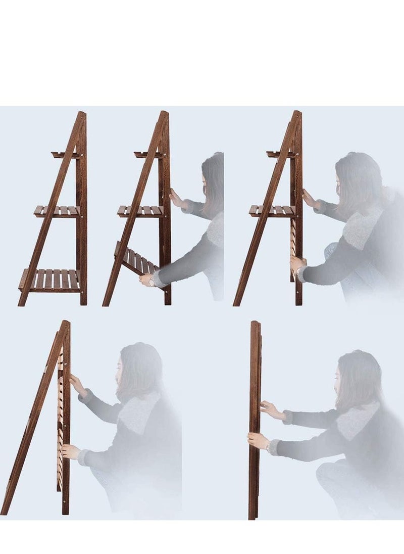 Generic - FFD 3-Tier Foldable Wooden Ladder Shelf – Multi-Functional Storage Rack & Organizer | No Assembly, Portable Design for Books, Plants, Décor | Compact Solid Wood Construction, 42 x 32 x 114 cm, - Image 1
