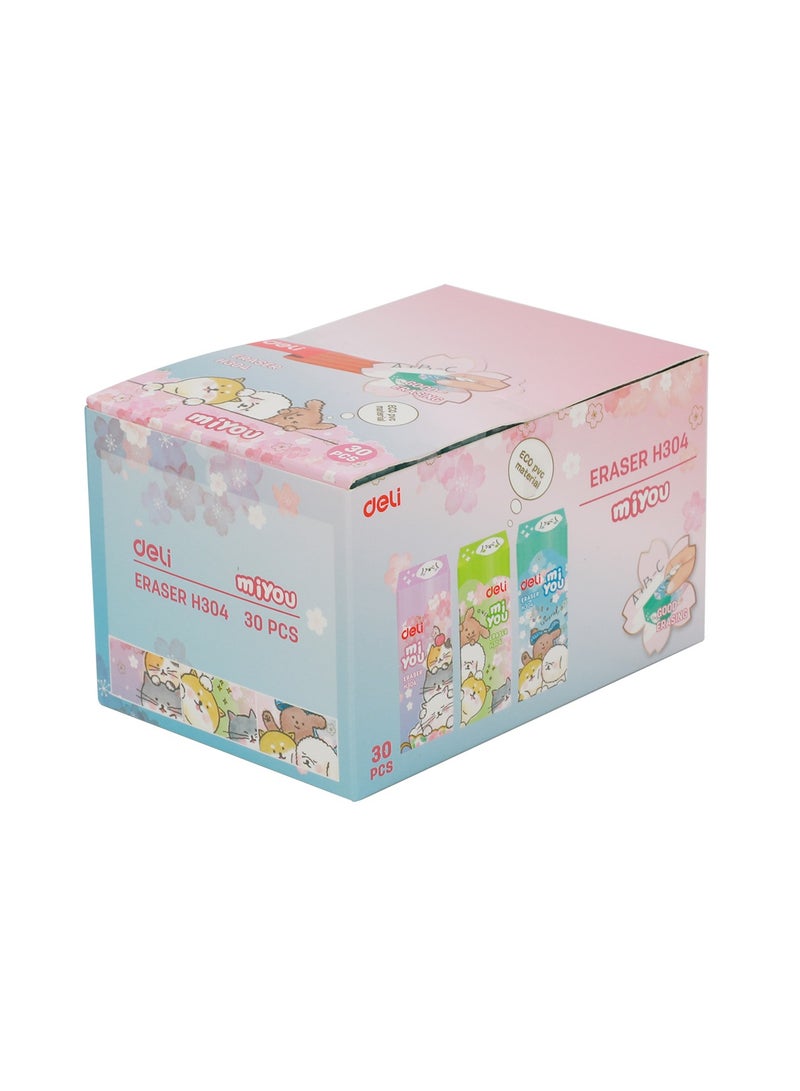 Deli EH304 Dog Pattern Eraser 30 pcs, 60×24×12mm – ideal for school, notes & creative use - Image 1