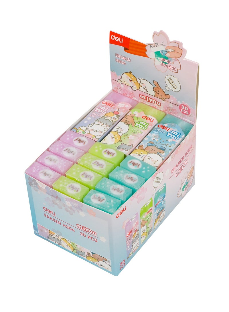 Deli EH304 Dog Pattern Eraser 30 pcs, 60×24×12mm – ideal for school, notes & creative use - Image 3