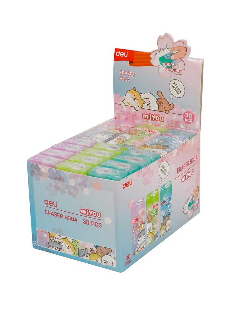 Deli EH304 Dog Pattern Eraser 30 pcs, 60×24×12mm – ideal for school, notes & creative use - Image 2