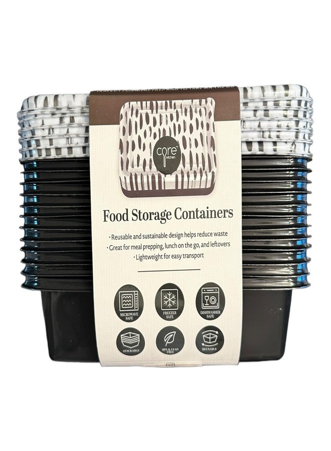 Core Kitchen HOLIDAY FOOD STORAGE CONTANER, 12 LIDS & 12 CONTAINERS, 33.8 OZ | 1l, RECTANGULAR/SPRING SUMMER EDITION (BLACK & WHITE BRUSH STROKES) - Image 4