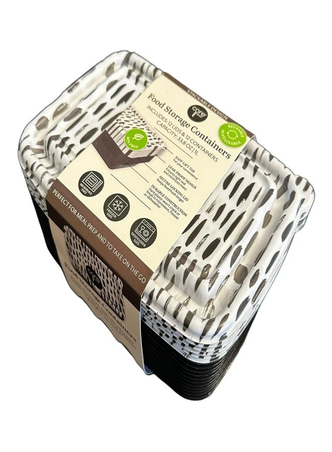 Core Kitchen HOLIDAY FOOD STORAGE CONTANER, 12 LIDS & 12 CONTAINERS, 33.8 OZ | 1l, RECTANGULAR/SPRING SUMMER EDITION (BLACK & WHITE BRUSH STROKES) - Image 2