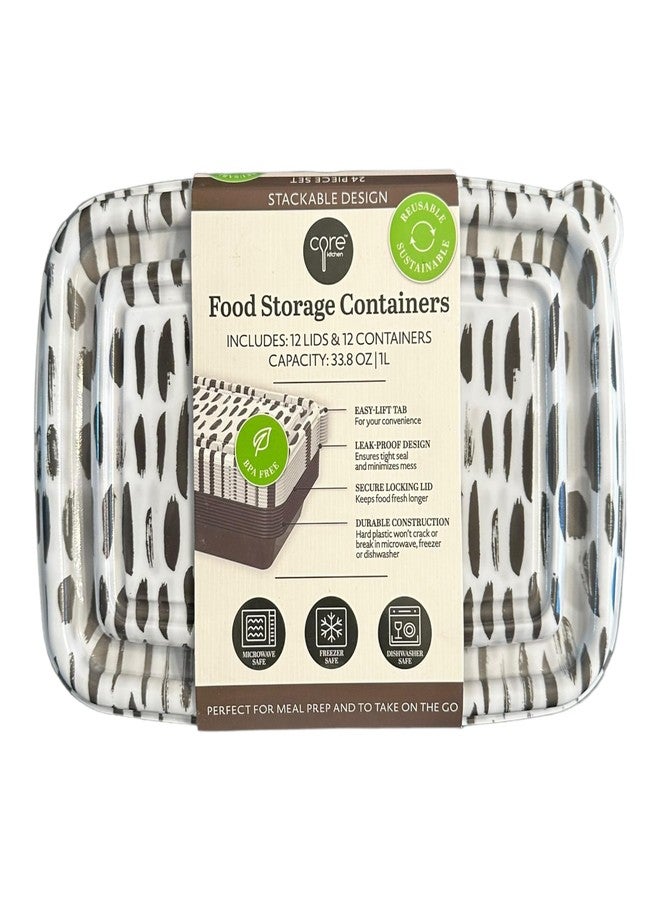 Core Kitchen HOLIDAY FOOD STORAGE CONTANER, 12 LIDS & 12 CONTAINERS, 33.8 OZ | 1l, RECTANGULAR/SPRING SUMMER EDITION (BLACK & WHITE BRUSH STROKES) - Image 3