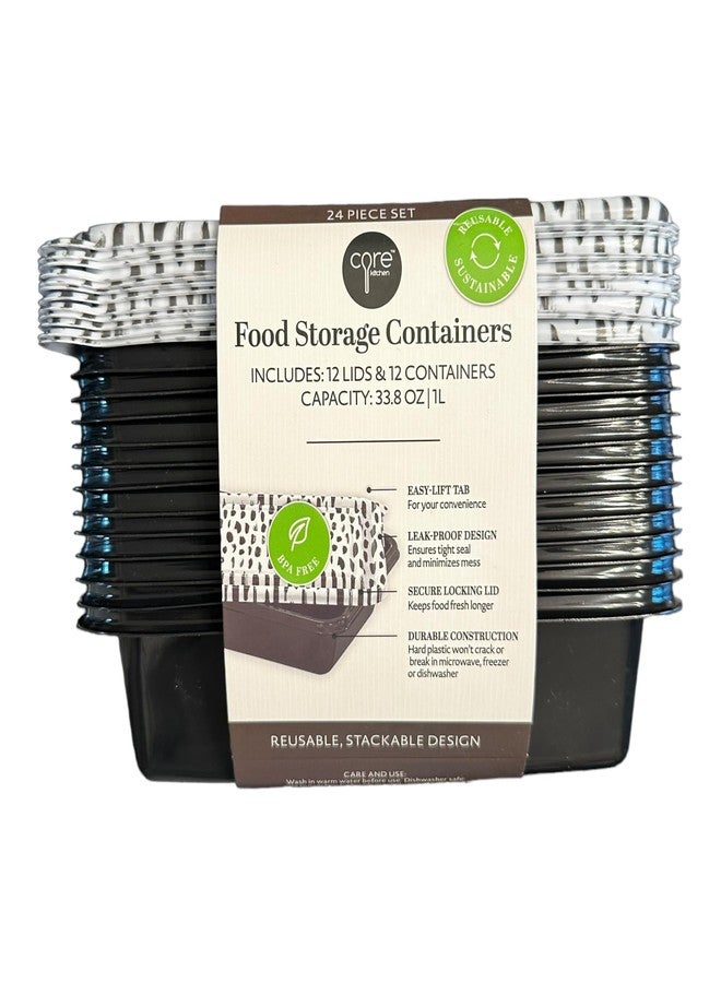 Core Kitchen HOLIDAY FOOD STORAGE CONTANER, 12 LIDS & 12 CONTAINERS, 33.8 OZ | 1l, RECTANGULAR/SPRING SUMMER EDITION (BLACK & WHITE BRUSH STROKES) - Image 5