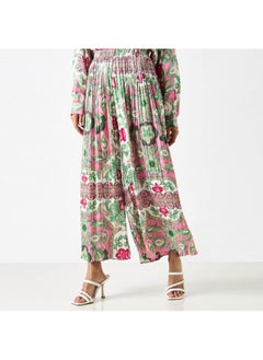 2Xtremz 2Xtremz Floral Print Pleated Palazzo Pants with Elasticated Paperbag Waist  - Image 3