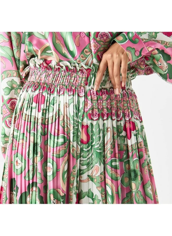 2Xtremz 2Xtremz Floral Print Pleated Palazzo Pants with Elasticated Paperbag Waist