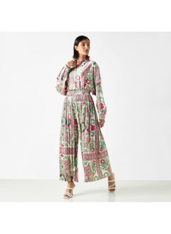 2Xtremz 2Xtremz Floral Print Pleated Palazzo Pants with Elasticated Paperbag Waist  - Image 2