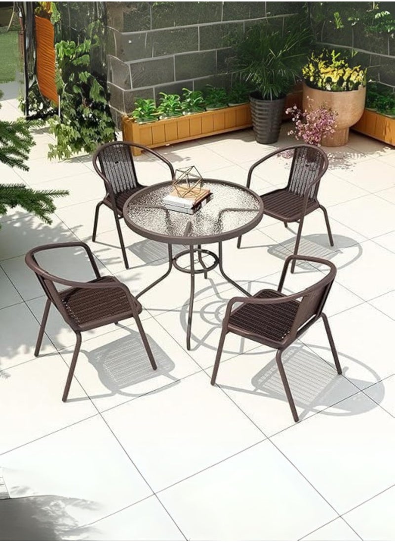 KUSTOMDECO Dining Set 5 Piece Outdoor Furniture Patio Dining Table and Chair Balcony Dinner Table Dinner Chair Poly Rattan Anthracite  - Image 1