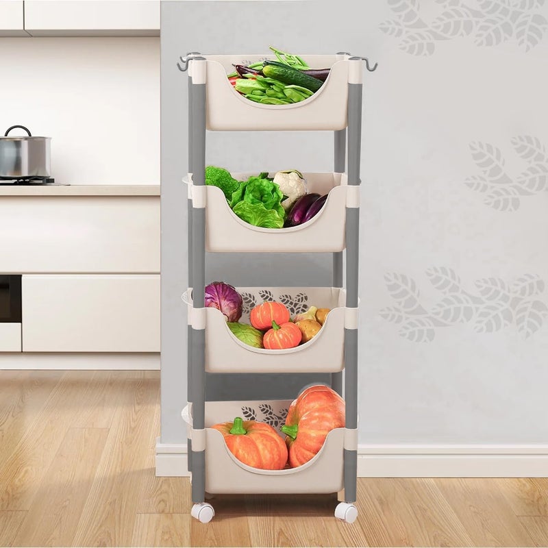 Lukzer Multipurpose Fruits Vegetable Storage Basket 4 Tier Plastic Rolling Cart Trolley Stand for Home Kitchen and Office Rack 115 x 30 x 415cmWhite - Image 2