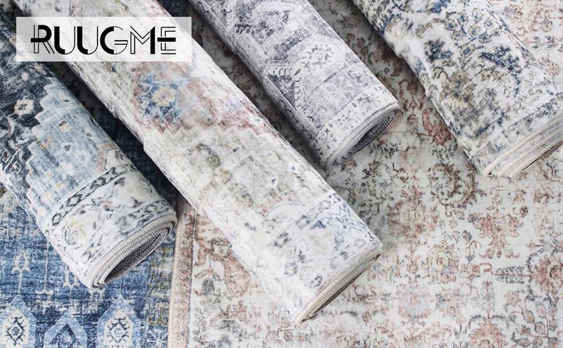 RUUGME Washable Living Room Area Rug - 2x3 Small Bedroom Rugs Vintage Rustic Style Carpets with Non Slip Backing Distressed Floor Mat for Dining Room Kitchen Bathroom (Aqua Blue, 2'x3') - Image 4
