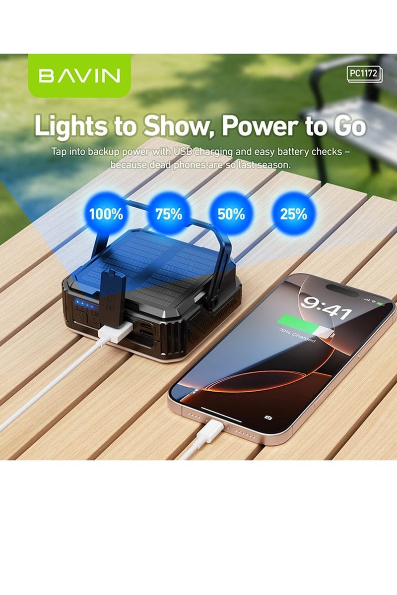 Bavin 10000mAh Solar Powerbank Emergency Light w/ Waterproof LED, Flashlight for Camping & Outdoors - Image 4