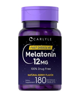 CARLYLE Carlyle Melatonin 12 mg Fast Dissolve 180 Tablets | Nighttime Sleep Aid | Natural Berry Flavor | Vegetarian, Non-GMO, Gluten Free  - Image 1