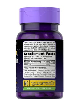 CARLYLE Carlyle Melatonin 12 mg Fast Dissolve 180 Tablets | Nighttime Sleep Aid | Natural Berry Flavor | Vegetarian, Non-GMO, Gluten Free  - Image 2