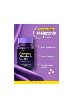 CARLYLE Carlyle Melatonin 12 mg Fast Dissolve 180 Tablets | Nighttime Sleep Aid | Natural Berry Flavor | Vegetarian, Non-GMO, Gluten Free  - Image 3