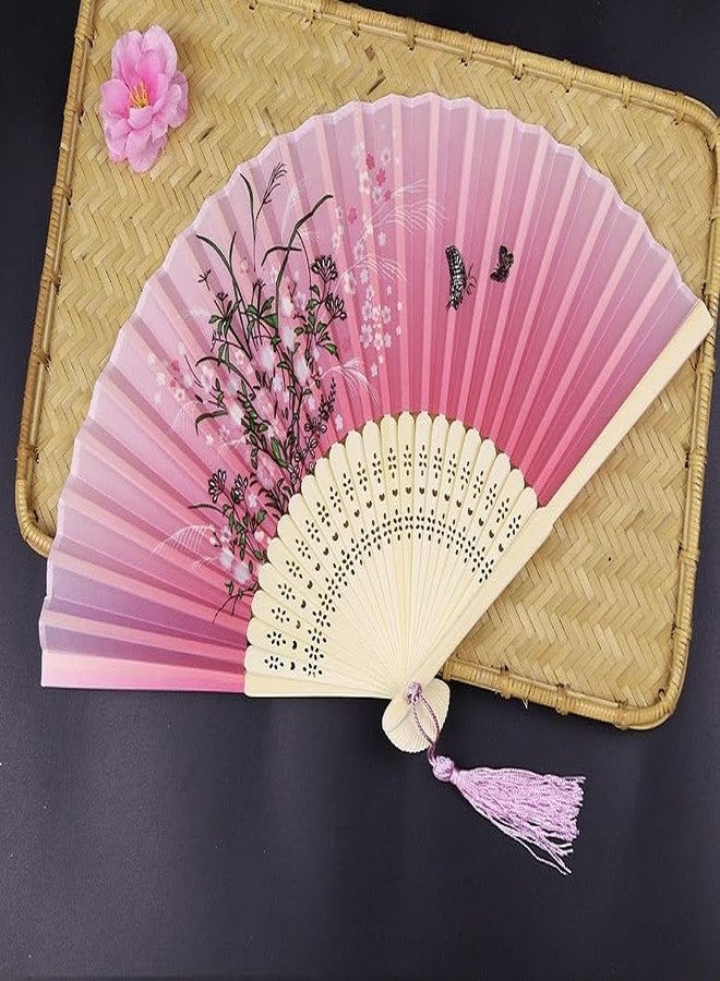 Bestage 2 Pieces Handheld Fans,Silk Folding Foldable Fans Vintage Bamboo Frames Chinese Japanese Fans for Dancing Cosplay Wedding Party Props Decoration - Image 5