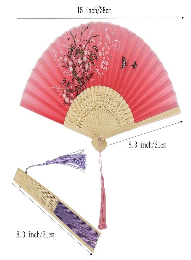 Bestage 2 Pieces Handheld Fans,Silk Folding Foldable Fans Vintage Bamboo Frames Chinese Japanese Fans for Dancing Cosplay Wedding Party Props Decoration - Image 2