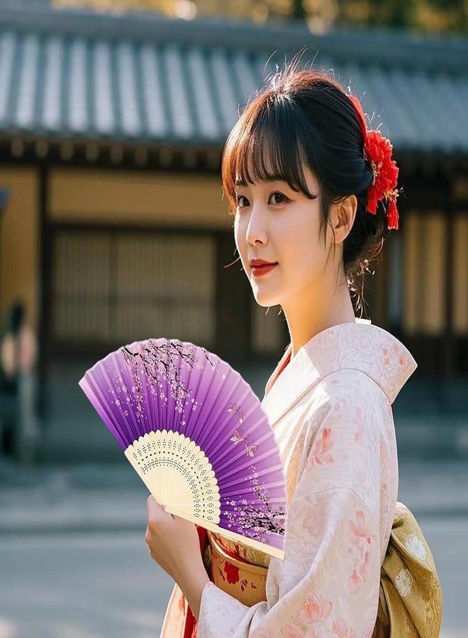 Bestage 2 Pieces Handheld Fans,Silk Folding Foldable Fans Vintage Bamboo Frames Chinese Japanese Fans for Dancing Cosplay Wedding Party Props Decoration - Image 4