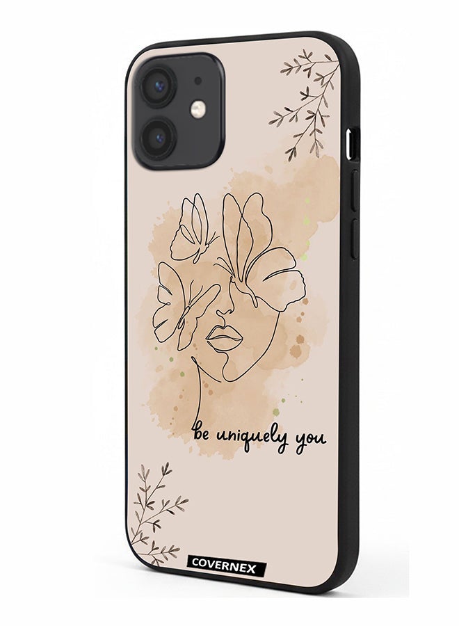 Covernex Apple iPhone 12 Protective Case Cover Printed Featuring Be Uniquely You A Face And Butterflies - Image 1