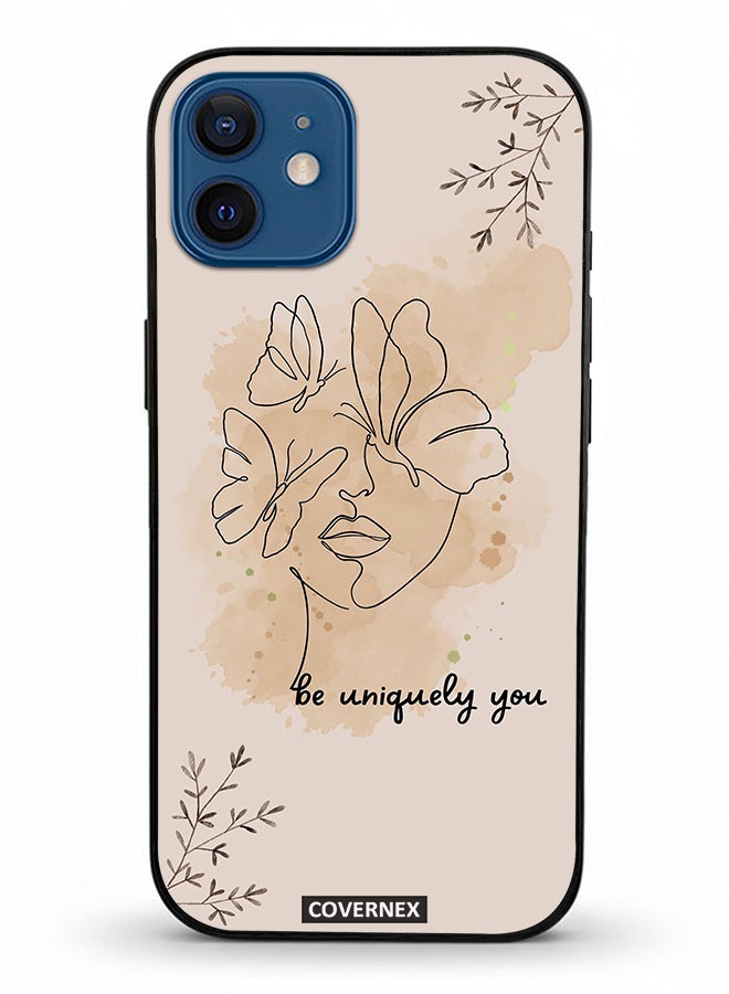 Covernex Apple iPhone 12 Protective Case Cover Printed Featuring Be Uniquely You A Face And Butterflies - Image 2