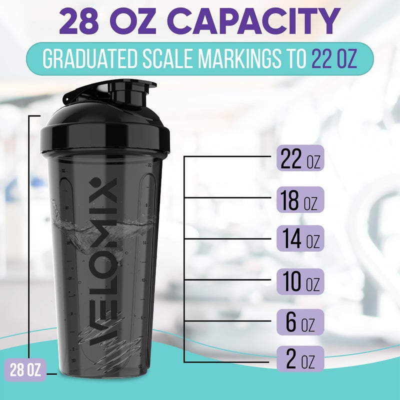 VELOMIX -2 Pack- 28 oz Protein Shaker Bottles for Protein Mixes - 2x Wire Whisk | Leak Proof Shaker Cups for Protein Shakes | Protein Shaker Bottle Pack | Shakers for Protein Shakes-Black&Transparent - Image 5