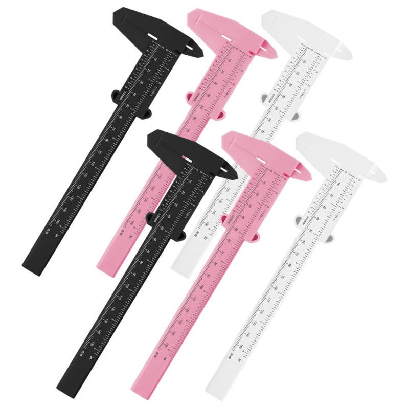 6Pcs Eyebrow Measuring Tools with Scale and Claw Clamps in White Black Pink - Image 2