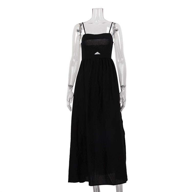Black Breathable Spaghetti Strap High-Waist French Dress - Image 5
