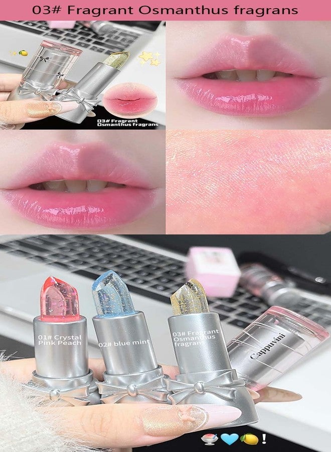 Cappuvini Sweet And Cool Bow Warm Lipstick | Crystal Transparent Lipstick with Glitter Shimmer | Color-Changing pH Adjusting Formula | Moist and Submissive Light Pink Lipsticks for Women | Glossy Finish Waterproof Long Lasting | Light Texture Lipsticks Cute Adorable Teen Makeup (02# Blue Mint, 4g) - Image 4