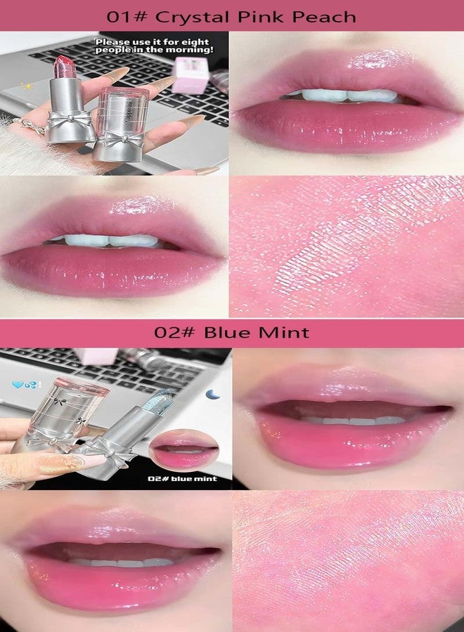 Cappuvini Sweet And Cool Bow Warm Lipstick | Crystal Transparent Lipstick with Glitter Shimmer | Color-Changing pH Adjusting Formula | Moist and Submissive Light Pink Lipsticks for Women | Glossy Finish Waterproof Long Lasting | Light Texture Lipsticks Cute Adorable Teen Makeup (02# Blue Mint, 4g) - Image 3