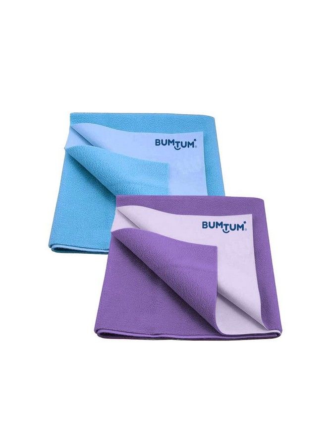 Bumtum Baby Dry Sheet Waterproof Soft Fleece Baby Bed Protector ; Antibacterial & Odour Free ; Extra Absorbant Reuseable & Washable (Aqua Blue + Lilac Combo Large Size 100 * 140Cm Pack Of 2) - Image 1