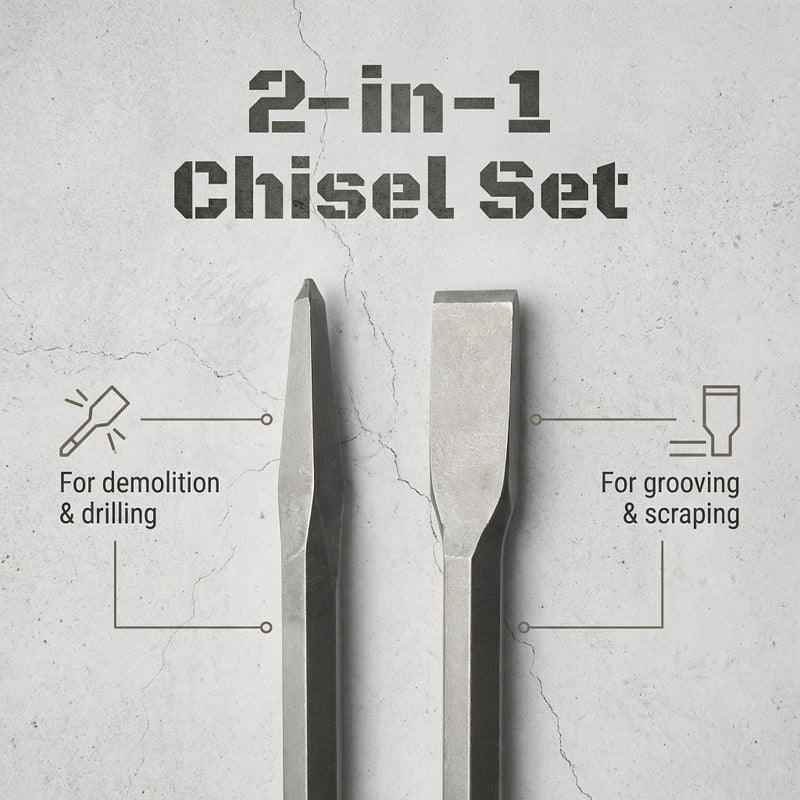 2pcs Masonry Chisel Set 380mm Pointed And Flat Stone Carving Chisels Chrome Vanadium For Concrete Tile Home Decoration Tools - Image 3