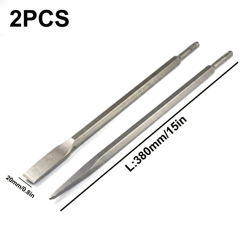 2pcs Masonry Chisel Set 380mm Pointed And Flat Stone Carving Chisels Chrome Vanadium For Concrete Tile Home Decoration Tools - Image 2