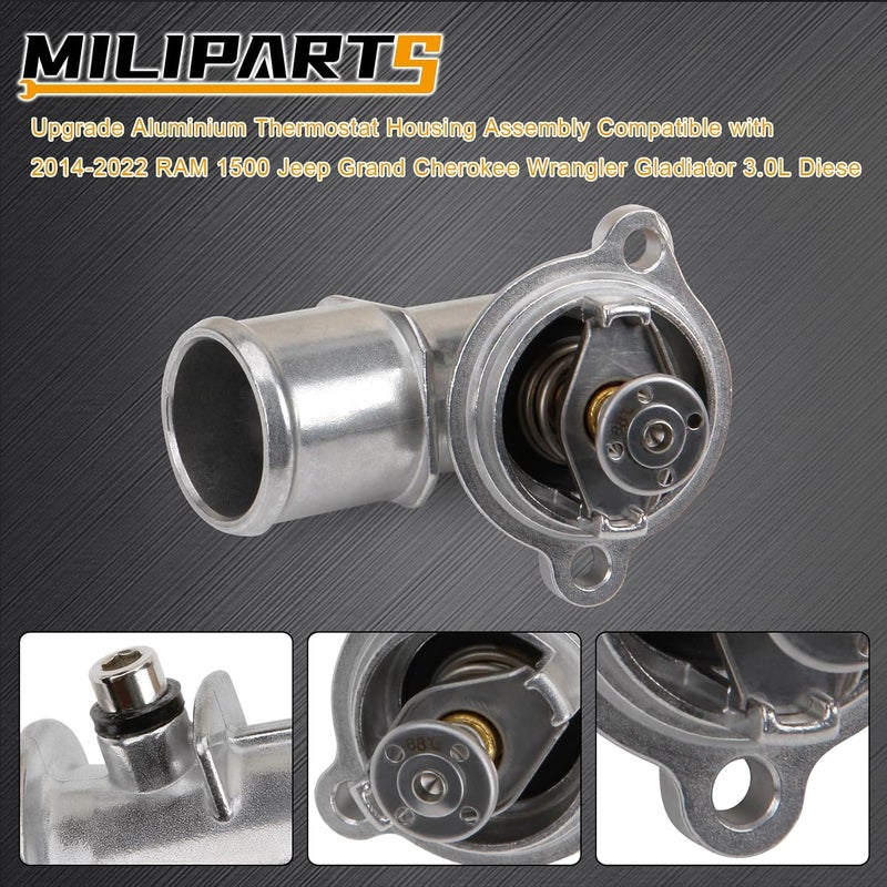 MILIPARTS Upgrade Aluminium Thermostat Housing Assembly for RAM 1500, Jeep Grand Cherokee, Wrangler, Gladiator 3.0L Diesel (2014-2022) - Image 3