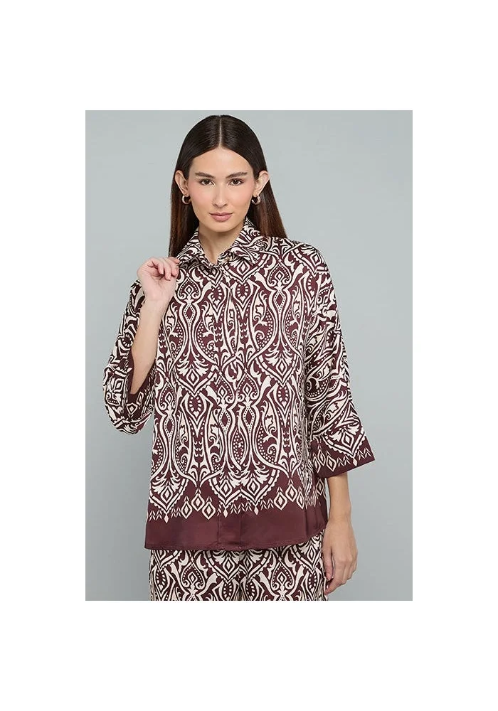 أر أند بي Patterned Shirt with Classic Collar and 3/4 Sleeves