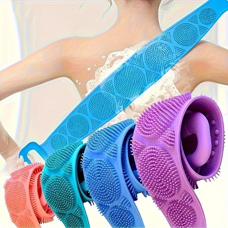 فرشاة حمام زرقاء مقشرة، مقبض طويل غير قابل للانزلاق، فرك الجسم بتصميم مريح - Image 1