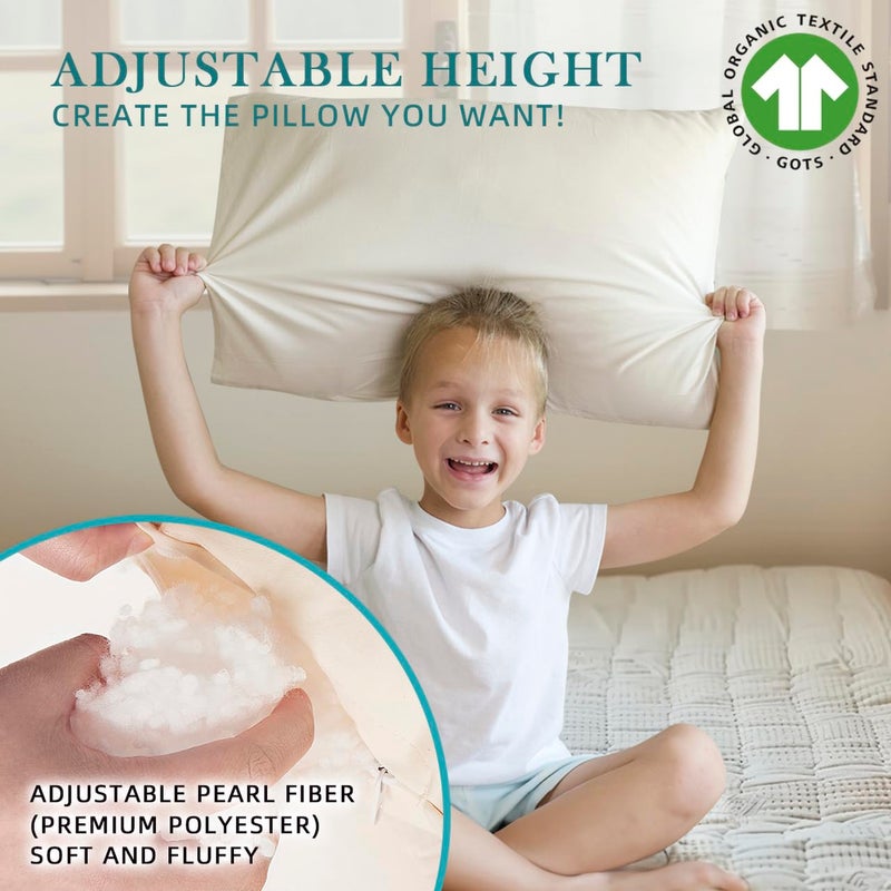 LOFE Organic Kids Pillow with Pillowcase - 16x22 Toddler Pillow with 100% Organic Cotton Shell, Adjustable Loft Youth Pillow, Machine Washable Organic plilow, Soft, Perfect for Kids&Youth&Children - Image 5