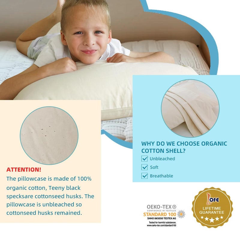 LOFE Organic Kids Pillow with Pillowcase - 16x22 Toddler Pillow with 100% Organic Cotton Shell, Adjustable Loft Youth Pillow, Machine Washable Organic plilow, Soft, Perfect for Kids&Youth&Children - Image 4