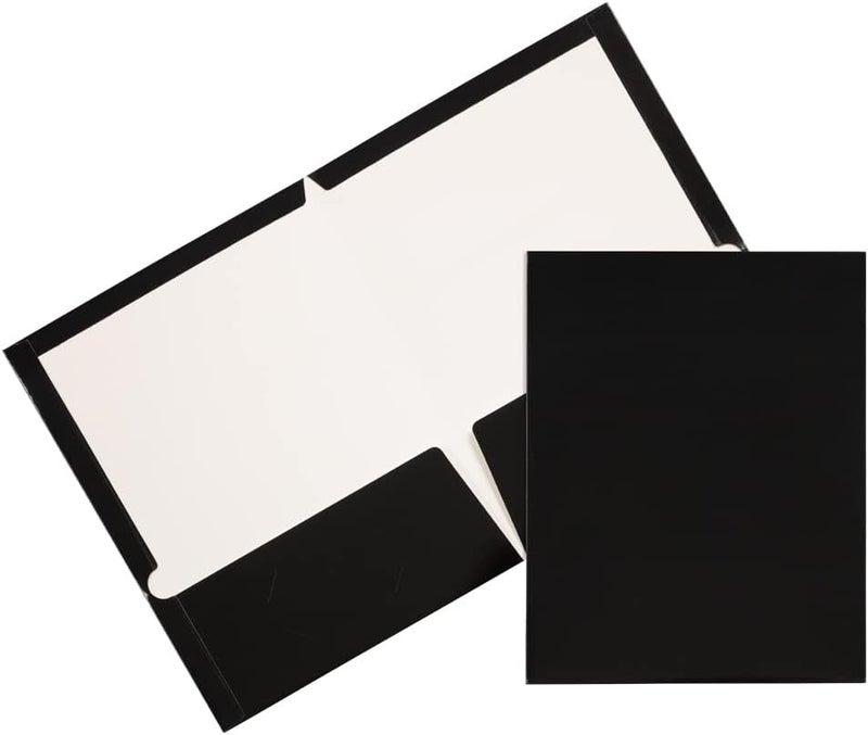 JAM Paper مجلدات مدرسية لامعة ذات جيبين - حجم خطاب - أسود لامع - عبوة 25/حزمة - Image 1