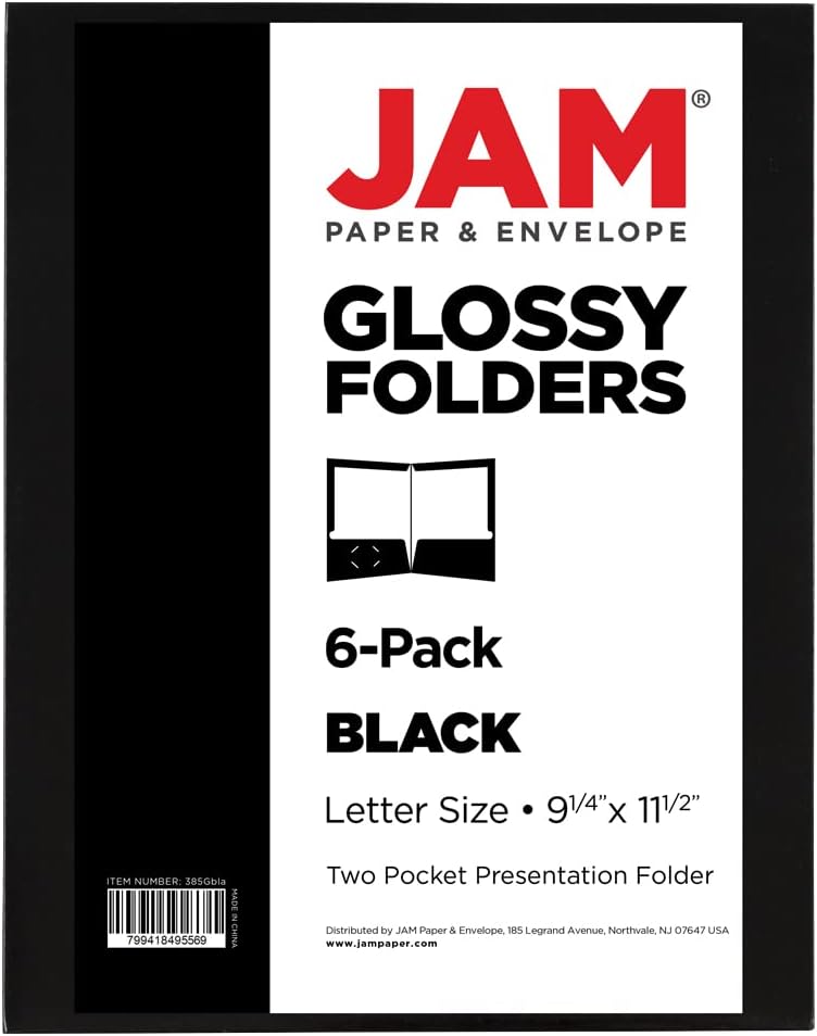 JAM Paper مجلدات مدرسية لامعة ذات جيبين - حجم خطاب - أسود لامع - عبوة 25/حزمة - Image 5