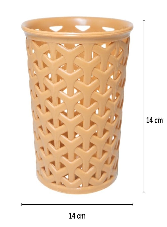 MORVI Linea Big Round Plastic Multipurpose Organizer For Kitchen, Bathroom, Salon, Office|Stationery,Cutlery,Pen,Makeup Brushes Holder|Hanging Toothbrush Stand |Pack Of 4 | CAMEL - Image 3