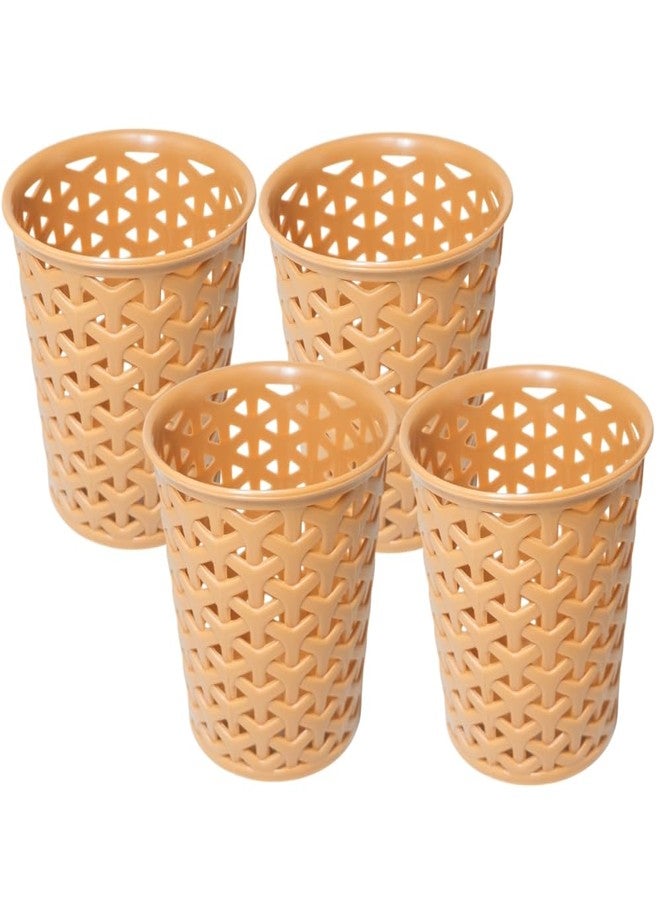 MORVI Linea Big Round Plastic Multipurpose Organizer For Kitchen, Bathroom, Salon, Office|Stationery,Cutlery,Pen,Makeup Brushes Holder|Hanging Toothbrush Stand |Pack Of 4 | CAMEL - Image 1
