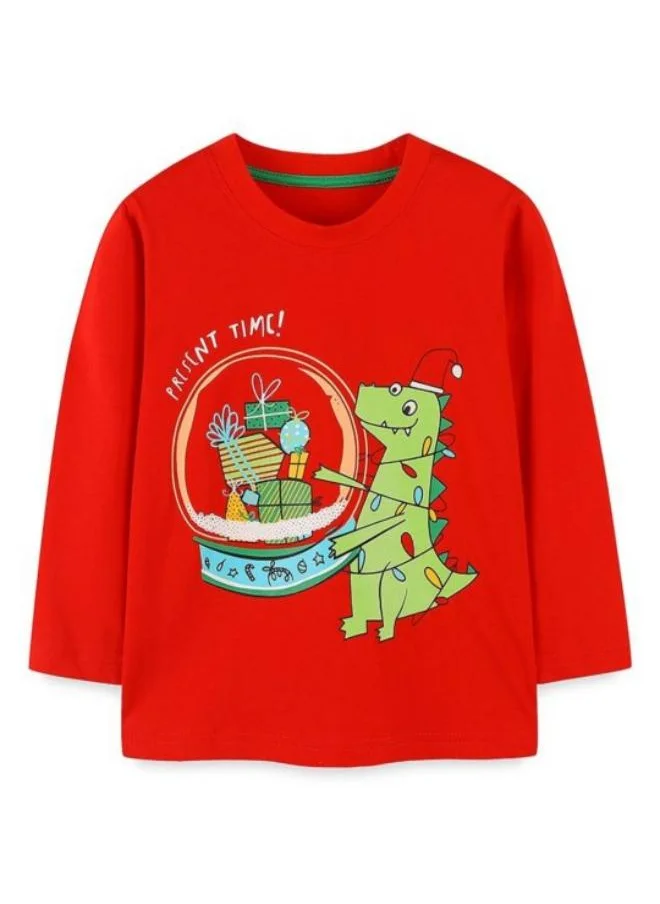 يونيكي Red Printed Long Sleeve Crew Neck T-Shirt
