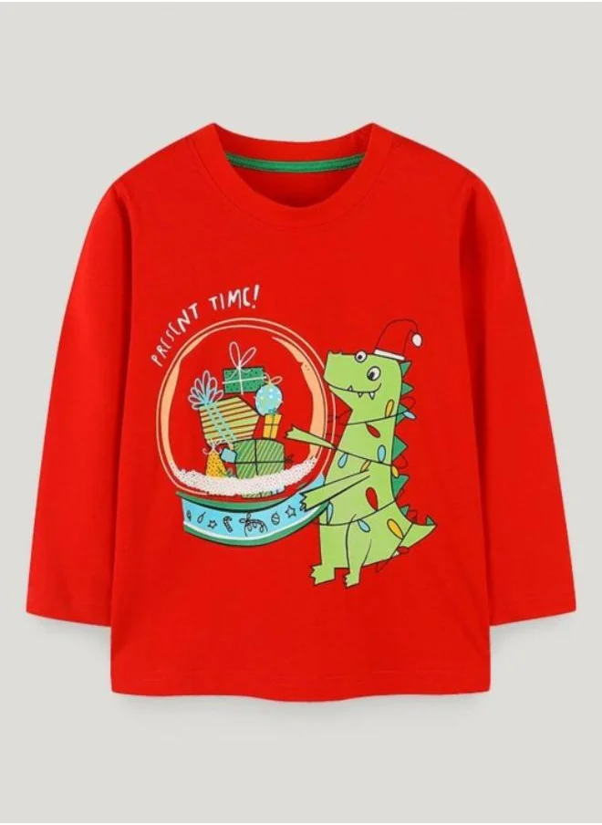 يونيكي Red Printed Long Sleeve Crew Neck T-Shirt