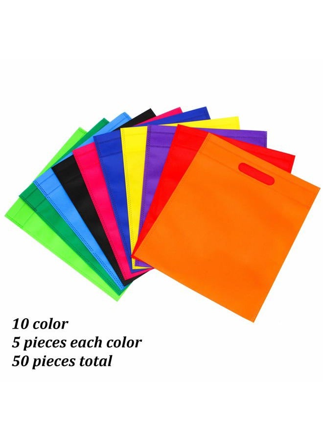 Aneco 50 Pieces 9.5 by 11.5 Inches Non-Woven Bags Poly Goodie Treat Bag Rainbow Colors Tote Bag Party Gift Handles Bag Party Favors, 10 Colors - Image 3