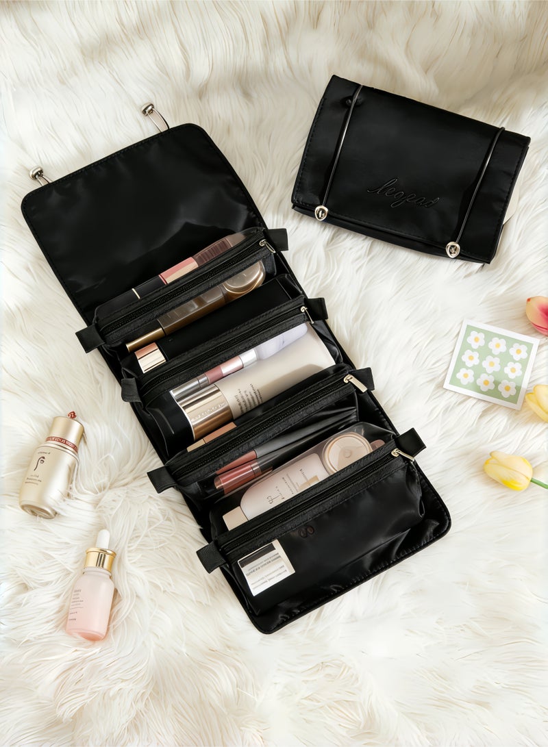 Organizer Makeup Case Toiletry Bag Foldable and Waterproof Storage Bag, Classic Black Style. - Image 1